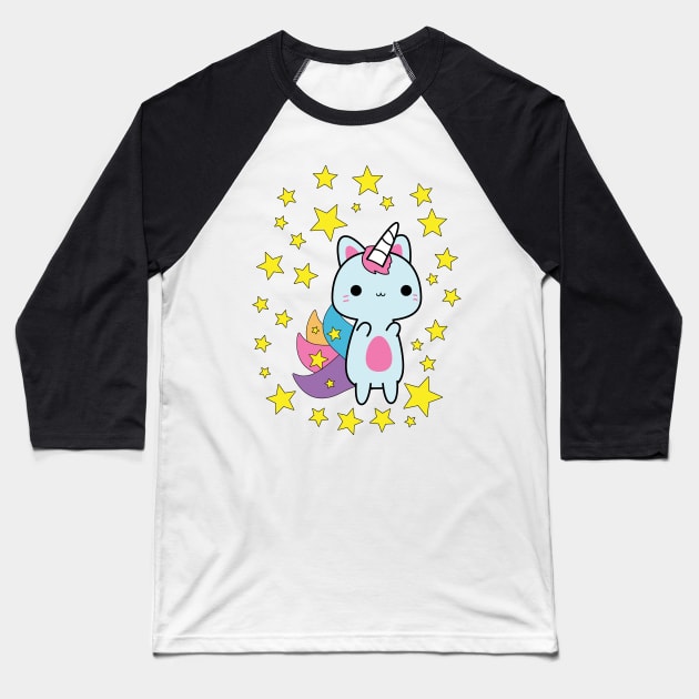 Kawaii Cute Unicorn Cat Baseball T-Shirt by SusurrationStudio